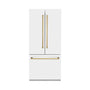 ZLINE Autograph Edition 36 in. 19.6 cu. ft. French Door Built-In Bottom Freezer Refrigerator with Water Dispenser and Ice Maker in White Matte with Polished Gold Accents (RBIVZ-WM-36-G)