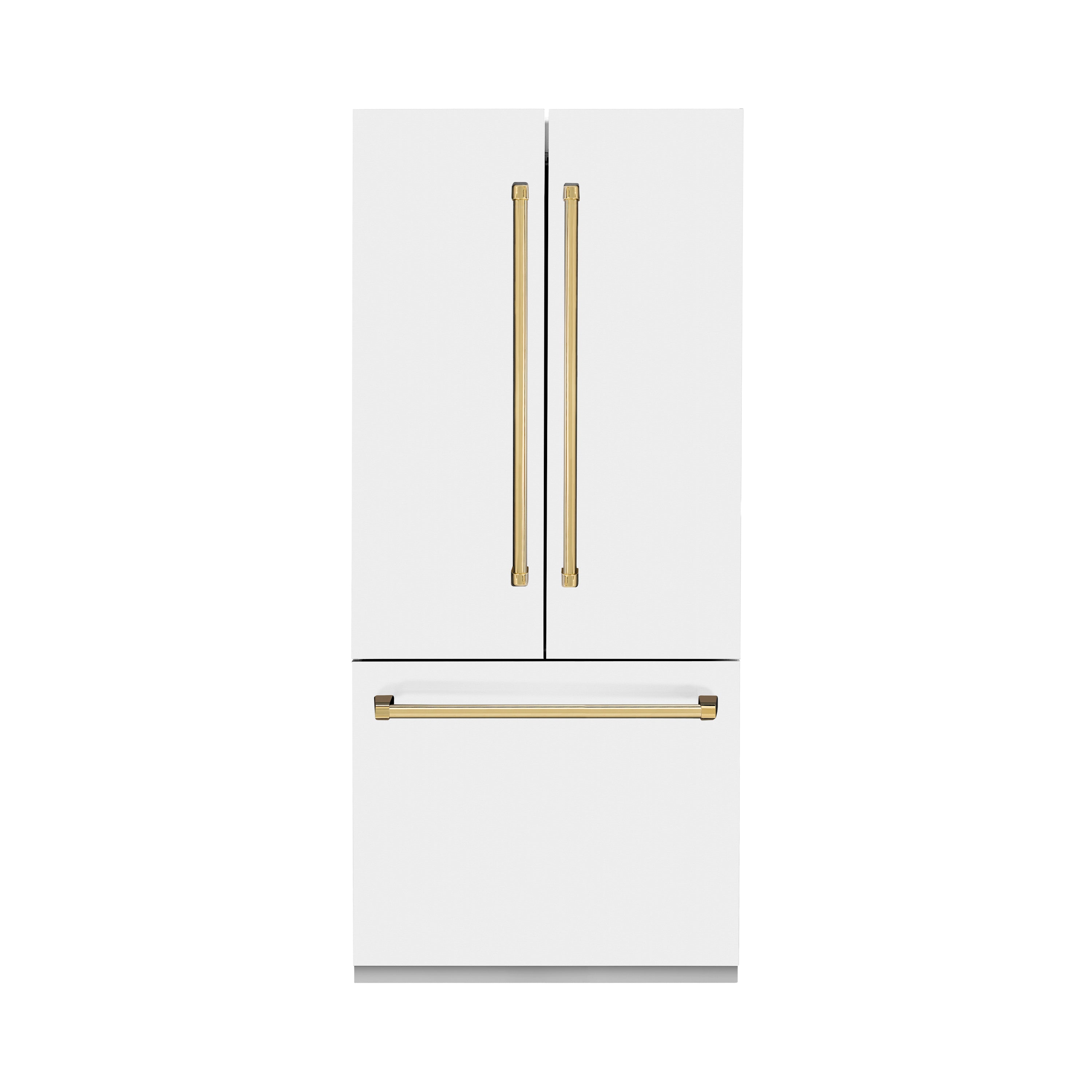 ZLINE Autograph Edition 36 in. 19.6 cu. ft. French Door Built-In Bottom Freezer Refrigerator with Water Dispenser and Ice Maker in White Matte with Polished Gold Accents (RBIVZ-WM-36-G)