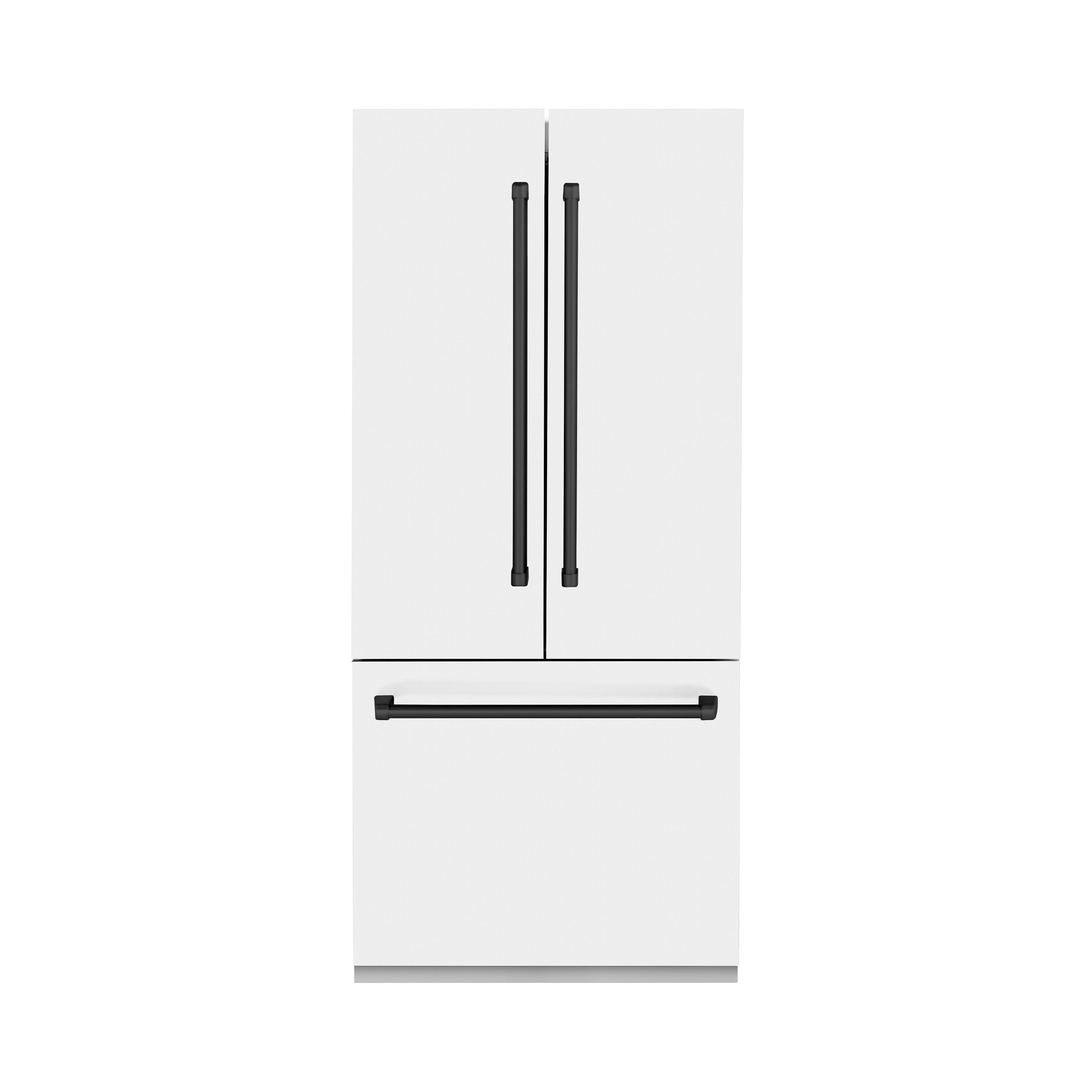 ZLINE Autograph Edition 36 in. 19.6 cu. ft. French Door Built-In Bottom Freezer Refrigerator with Water Dispenser and Ice Maker in White Matte with Matte Black Accents (RBIVZ-WM-36-MB)