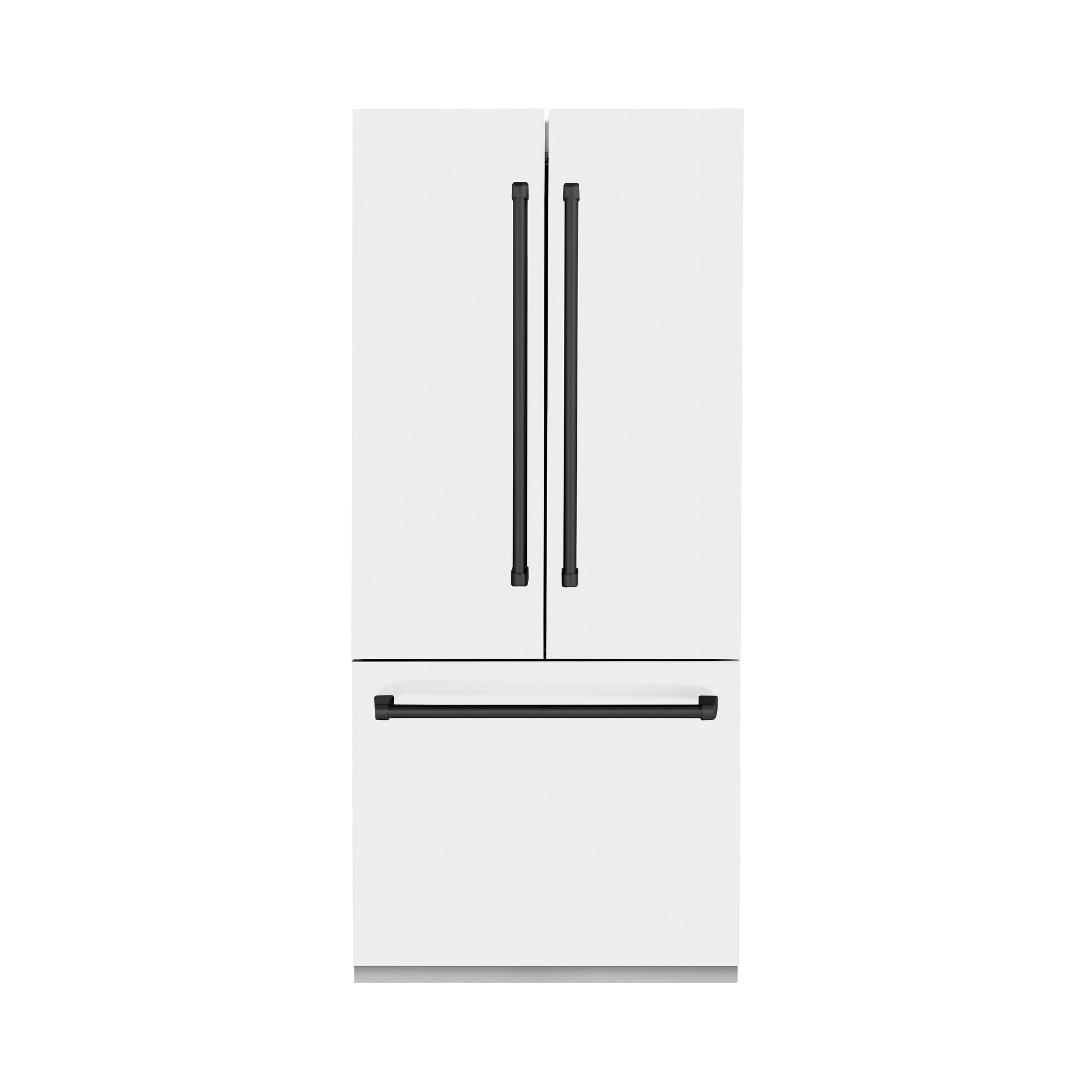 ZLINE Autograph Edition 36 in. 19.6 cu. ft. French Door Built-In Bottom Freezer Refrigerator with Water Dispenser and Ice Maker in White Matte with Matte Black Accents (RBIVZ-WM-36-MB)