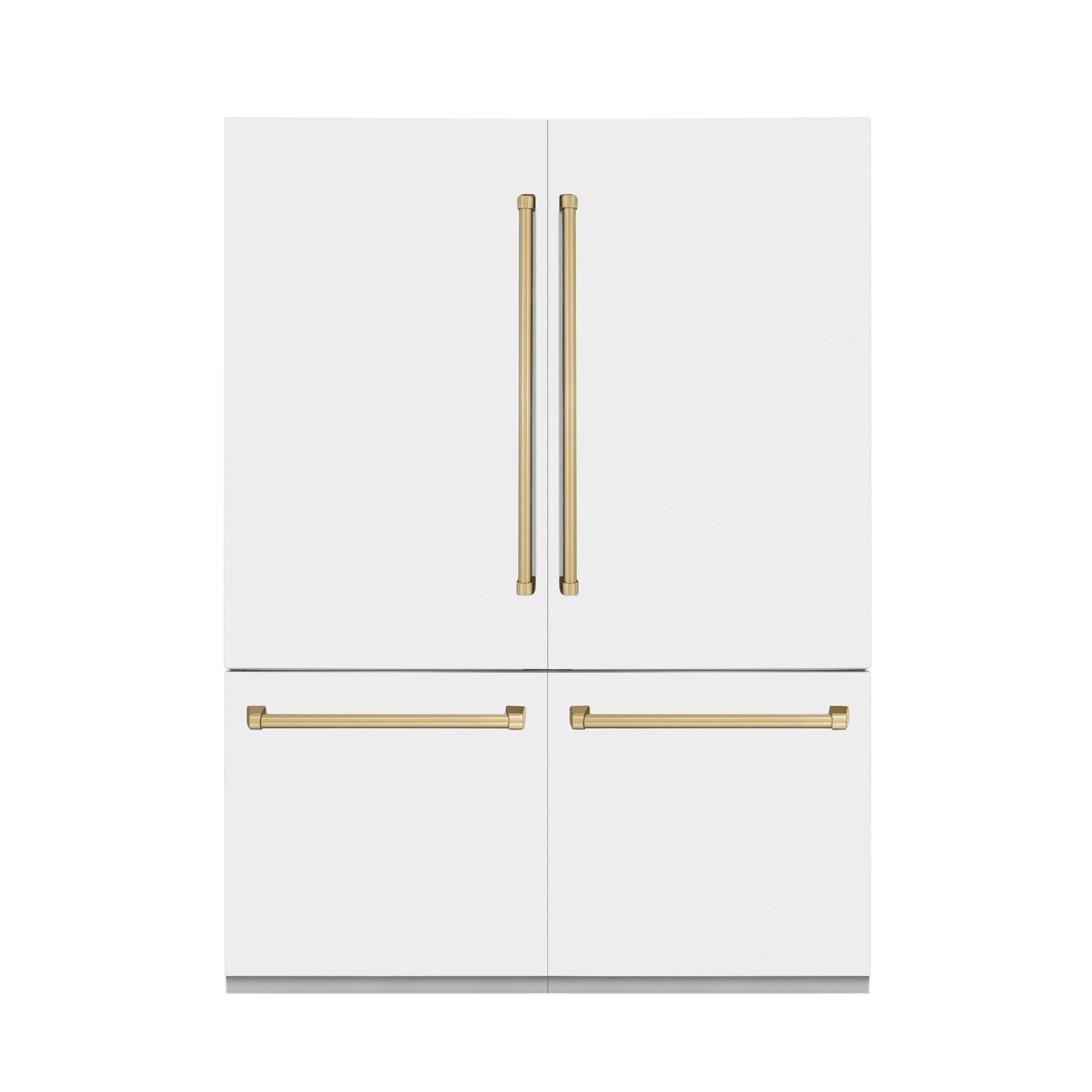 ZLINE Autograph Edition 60 in. 32.2 cu. ft. French Door Built-In Bottom Freezer Refrigerator with Water Dispenser and Ice Maker in White Matte with Champagne Bronze Accents (RBIVZ-WM-60-CB)
