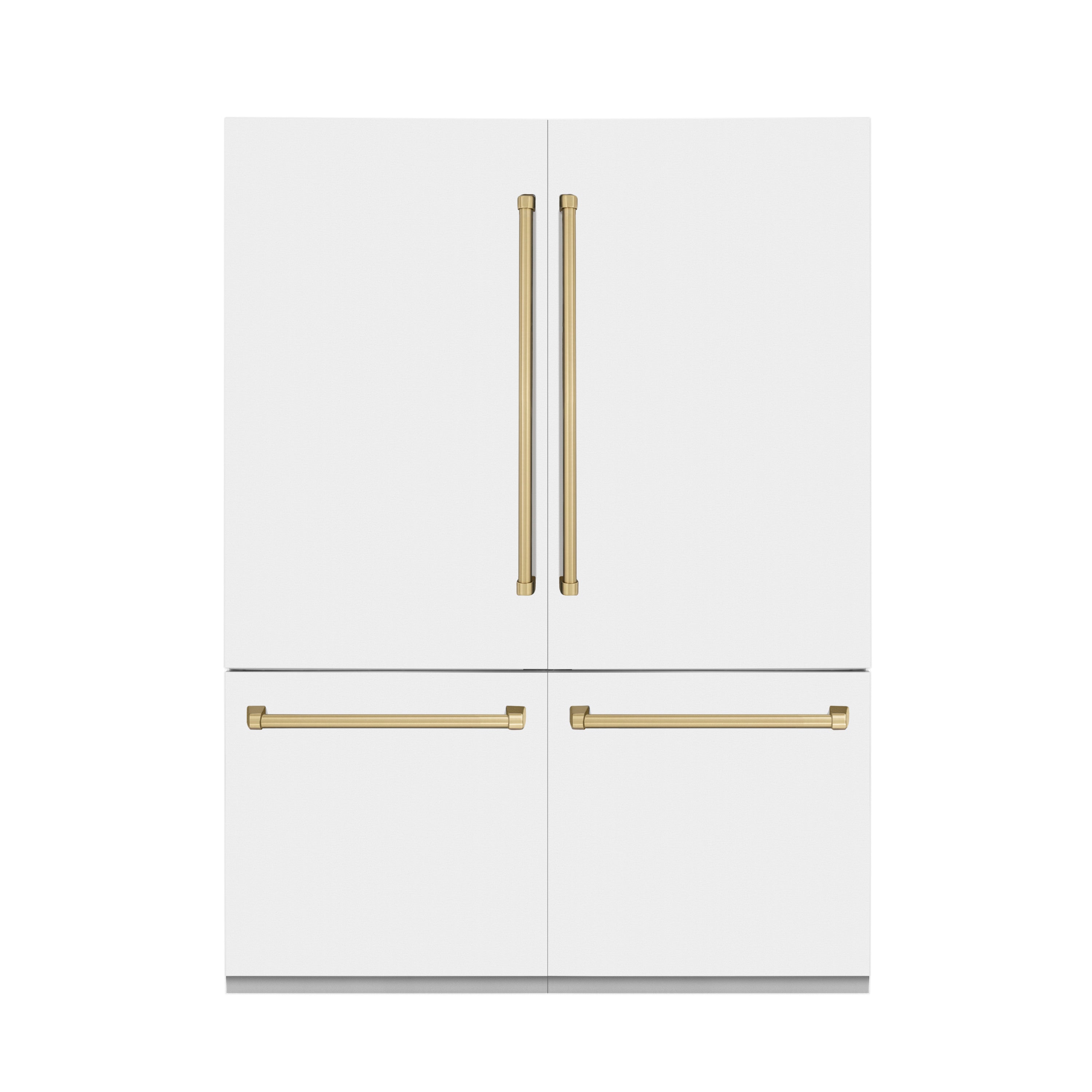 ZLINE Autograph Edition 60 in. 32.2 cu. ft. French Door Built-In Bottom Freezer Refrigerator with Water Dispenser and Ice Maker in White Matte with Champagne Bronze Accents (RBIVZ-WM-60-CB)