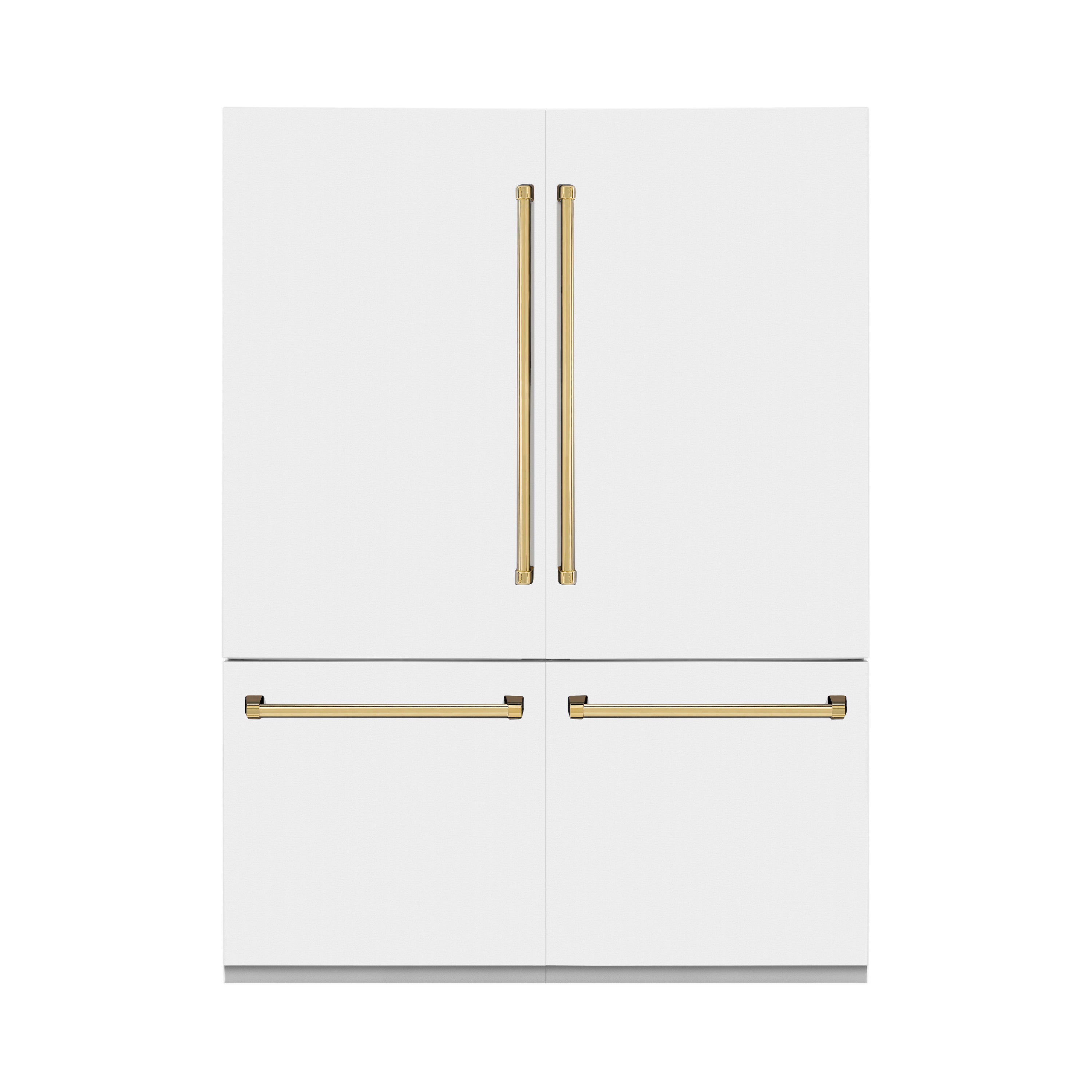 ZLINE Autograph Edition 60 in. 32.2 cu. ft. French Door Built-In Bottom Freezer Refrigerator with Water Dispenser and Ice Maker in White Matte with Polished Gold Accents (RBIVZ-WM-60-G)