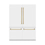 ZLINE Autograph Edition 60 in. 32.2 cu. ft. French Door Built-In Bottom Freezer Refrigerator with Water Dispenser and Ice Maker in White Matte with Polished Gold Accents (RBIVZ-WM-60-G)