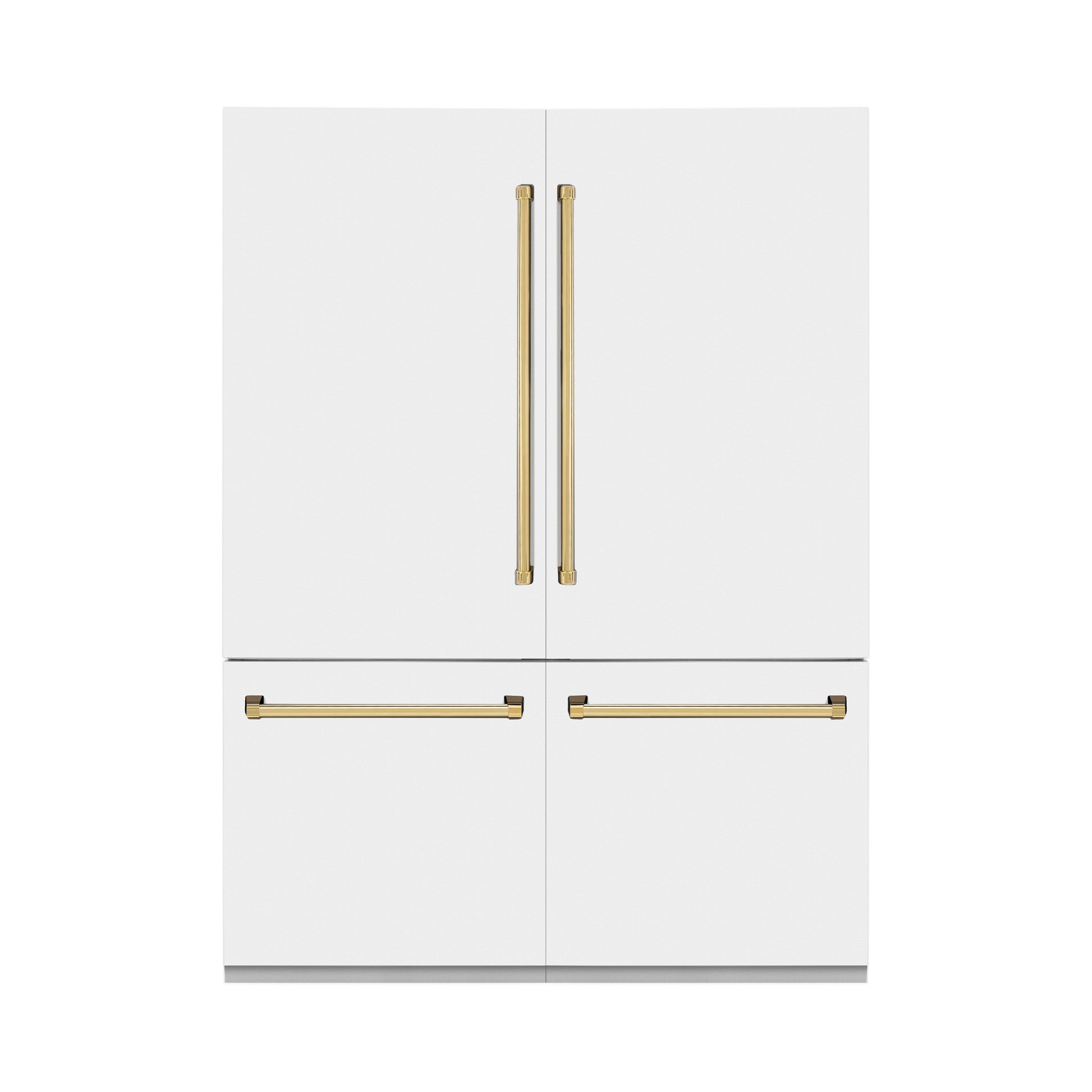 ZLINE Autograph Edition 60 in. 32.2 cu. ft. French Door Built-In Bottom Freezer Refrigerator with Water Dispenser and Ice Maker in White Matte with Polished Gold Accents (RBIVZ-WM-60-G)