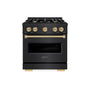 ZLINE Autograph Edition 30 in. 4.2 cu. ft. Classic Gas Range with 4 Burner Cooktop and Convection Gas Oven in Black Stainless Steel and Champagne Bronze Accents (CGRBZ-30-CB)