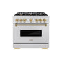 ZLINE Autograph Edition 36 in. 5.2 cu. ft. Classic Gas Range with 6 Burner Cooktop and Convection Gas Oven in Satin Stainless Steel and Champagne Bronze Accents (CGRSZ-36-CB)