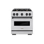 ZLINE Autograph Edition 30 in. 4.2 cu. ft. Classic Gas Range with 4 Burner Cooktop and Convection Gas Oven in Satin Stainless Steel with White Matte Door and Matte Black Accents (CGRSZ-WM-30-MB)