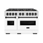 ZLINE Autograph Edition 48 in. 6.7 cu. ft. Classic Double Oven Gas Range with 8 Burner Cooktop in Satin Stainless Steel with White Matte Doors and Matte Black Accents (CGRSZ-WM-48-MB)