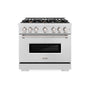 ZLINE 36 in. 5.2 cu. ft. Classic Gas Range with Convection Gas Oven in Satin Stainless Steel with 6 Brass Burners (CGRS-BR-36)