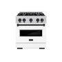 ZLINE Autograph Edition 30 in. 4.2 cu. ft. Classic Gas Range with 4 Burner Cooktop and Convection Gas Oven in Stainless Steel with White Matte Door and Matte Black Accents (CGRZ-WM-30-MB)