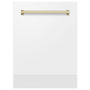 ZLINE Autograph Edition 24" Tallac Dishwasher Panel in White Matte with Polished Gold Handle (DPVZ-WM-24-G)