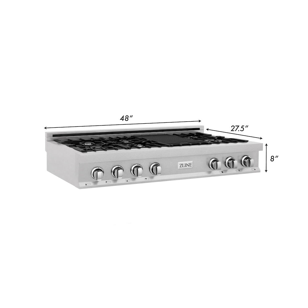ZLINE 48 in. Legacy Gas Rangetop with 7 Burners and Porcelain Cooktop in DuraSnow® Stainless Steel (RTS-48)