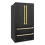 ZLINE Autograph Edition 36 in. 22.5 cu. ft. Counter-Depth French Door Refrigerator with Ice Maker in Fingerprint-Resistant Black Stainless Steel and Champagne Bronze Modern Handles (RFMZ-36-BS-FCB)