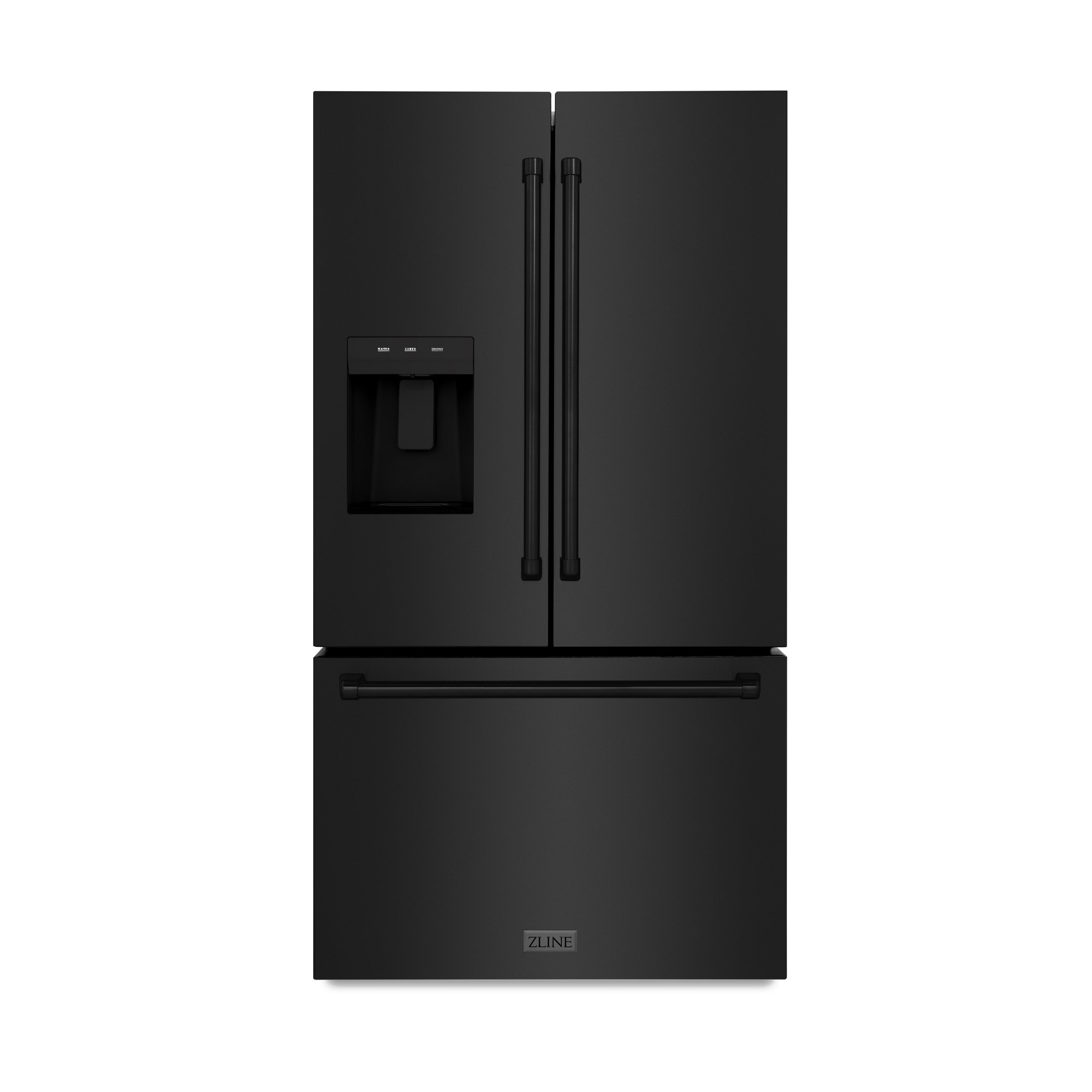 ZLINE 36 in. 28.9 cu. ft. Standard-Depth French Door External Water Dispenser Refrigerator with Dual Ice Maker in Fingerprint-Resistant Black Stainless Steel (RSM-W-36-BS)