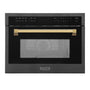 ZLINE Autograph Edition 24" 1.6 cu ft. Built-in Convection Microwave Oven in Black Stainless Steel and Polished Gold  Accents (MWOZ-24-BS-G)
