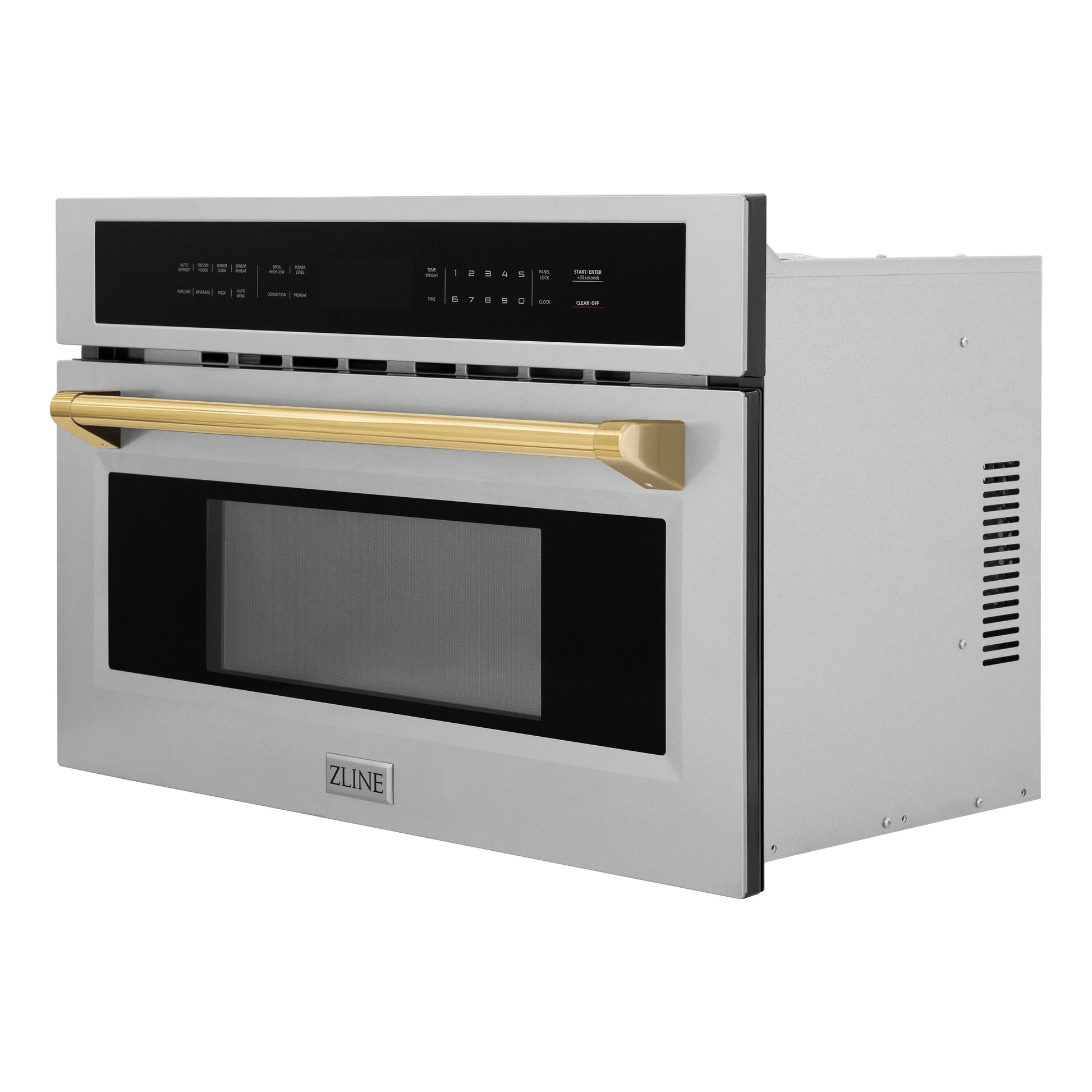 ZLINE Autograph Edition 30” 1.6 cu ft. Built-in Convection Microwave Oven in Stainless Steel and Polished Gold  Accents (MWOZ-30-G)