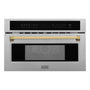ZLINE Autograph Edition 30 in. 1.6 cu ft. Built-in Convection Microwave Oven in Satin Stainless Steel and Polished Gold Accents (MWOZ-30-SS-G)
