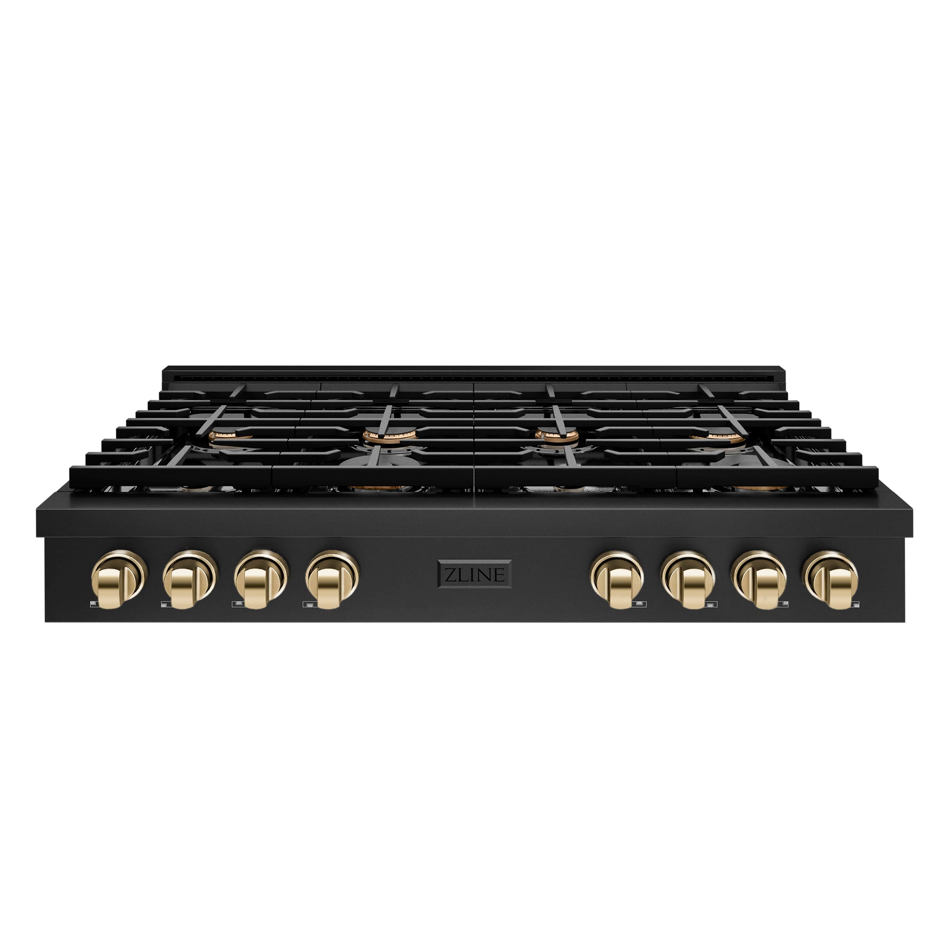 ZLINE 48 in. Autograph Edition Paramount Gas Rangetop with 8 Burners and Porcelain Cooktop in Black Stainless Steel with Polished Gold Accents (SRTBZ-48-G)