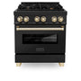 ZLINE Autograph Edition 30 in. 4.0 cu. ft. Legacy Dual Fuel Range with 4 Burner Gas Cooktop and Electric Convection Oven in Black Stainless Steel and Polished Gold Accents (RABZ-30-G)