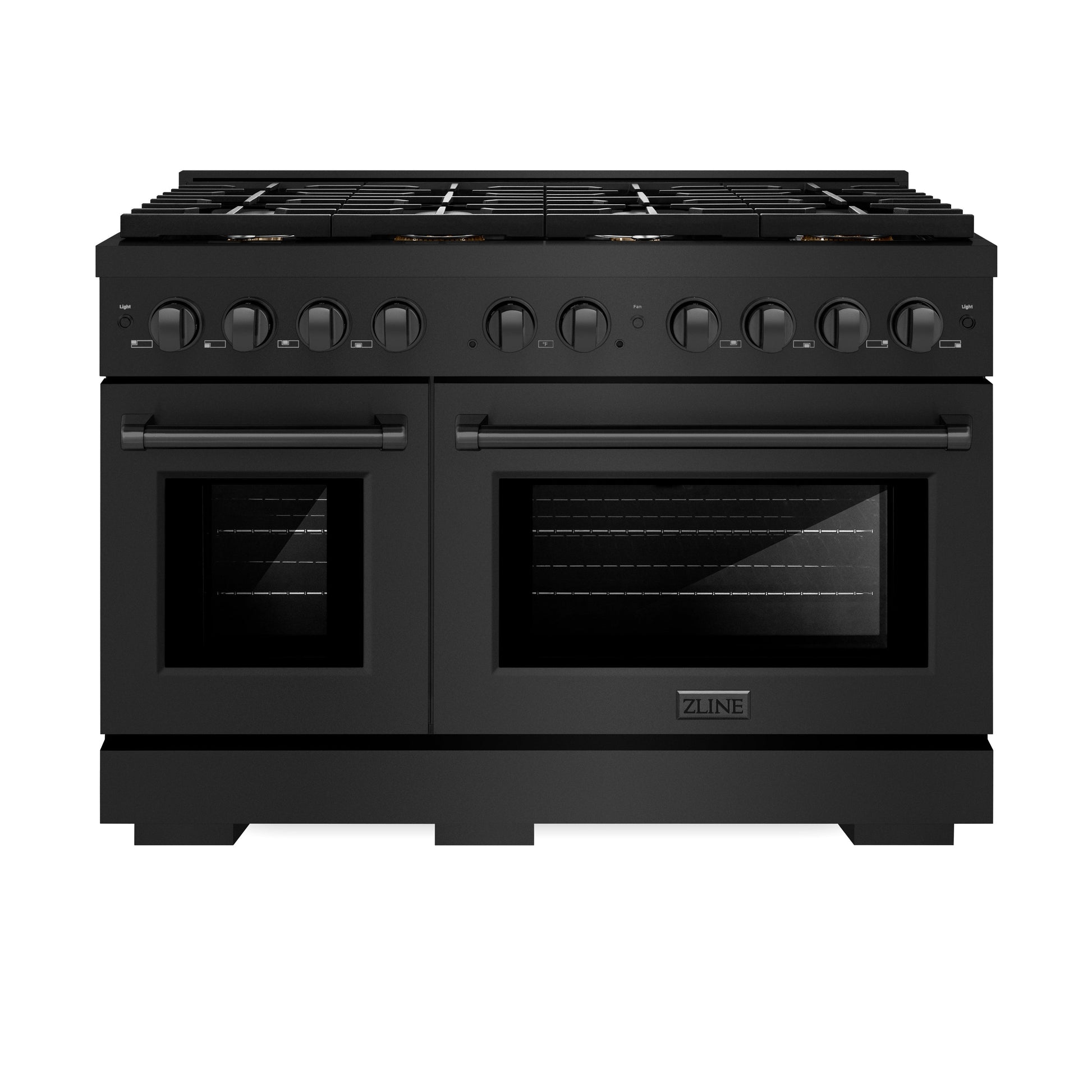 ZLINE 48 in. 6.7 cu. ft. Paramount Double Oven Gas Range in Black Stainless Steel with 8 Brass Burners (SGRB-BR-48)