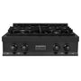 ZLINE 30 in. Porcelain Rangetop in Black Stainless with 4 Gas Burners (RTB-30) Available with Brass Burners