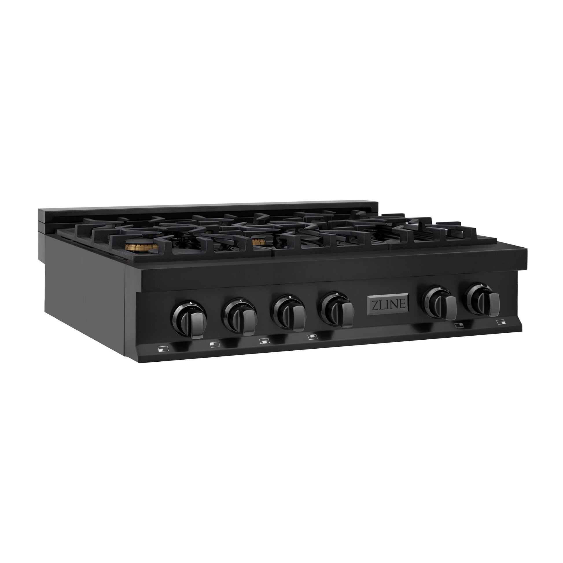 ZLINE 36 in. Porcelain Gas Stovetop in Black Stainless with 6 Gas Brass Burners (RTB-BR-36)