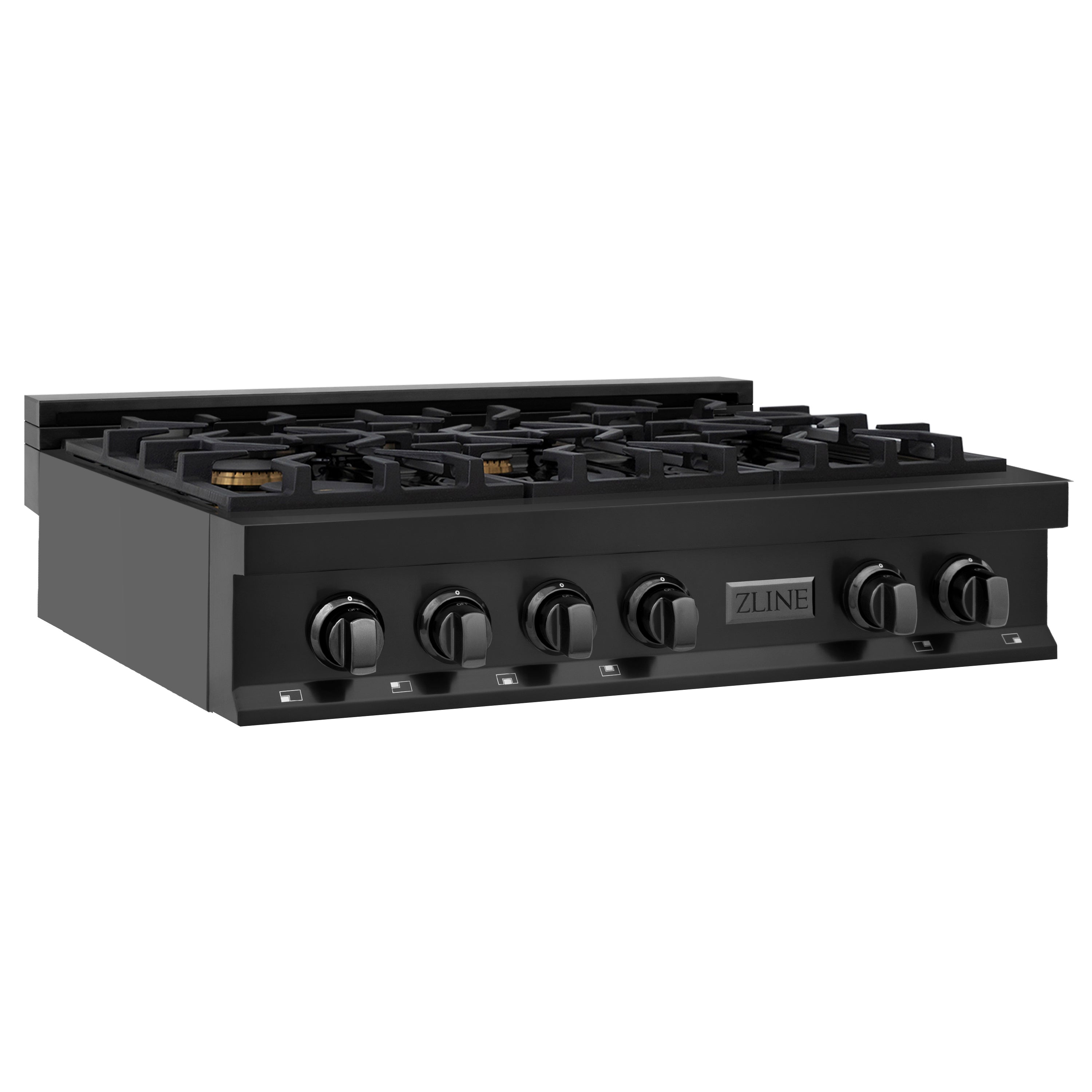 ZLINE 36 in. Porcelain Gas Stovetop in Black Stainless with 6 Gas Brass Burners (RTB-BR-36)