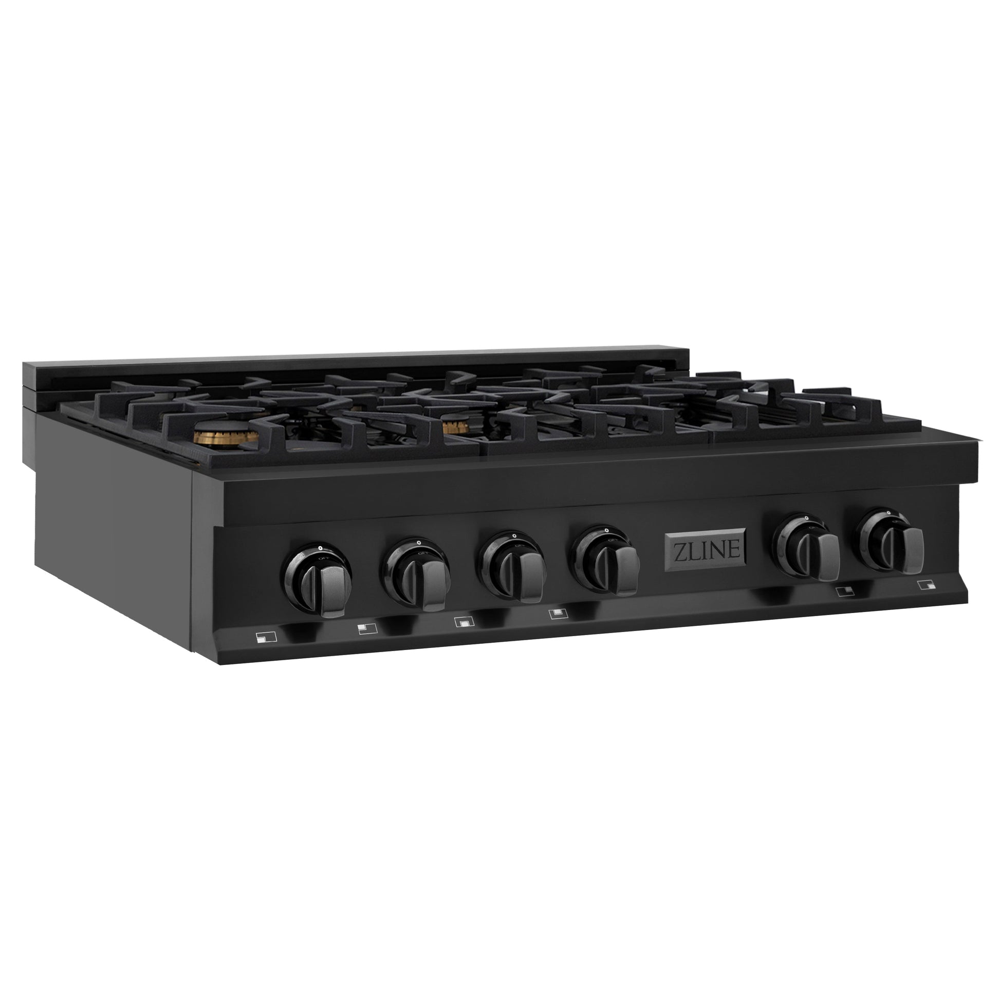 ZLINE 36 in. Porcelain Gas Stovetop in Black Stainless with 6 Gas Brass Burners (RTB-BR-36)