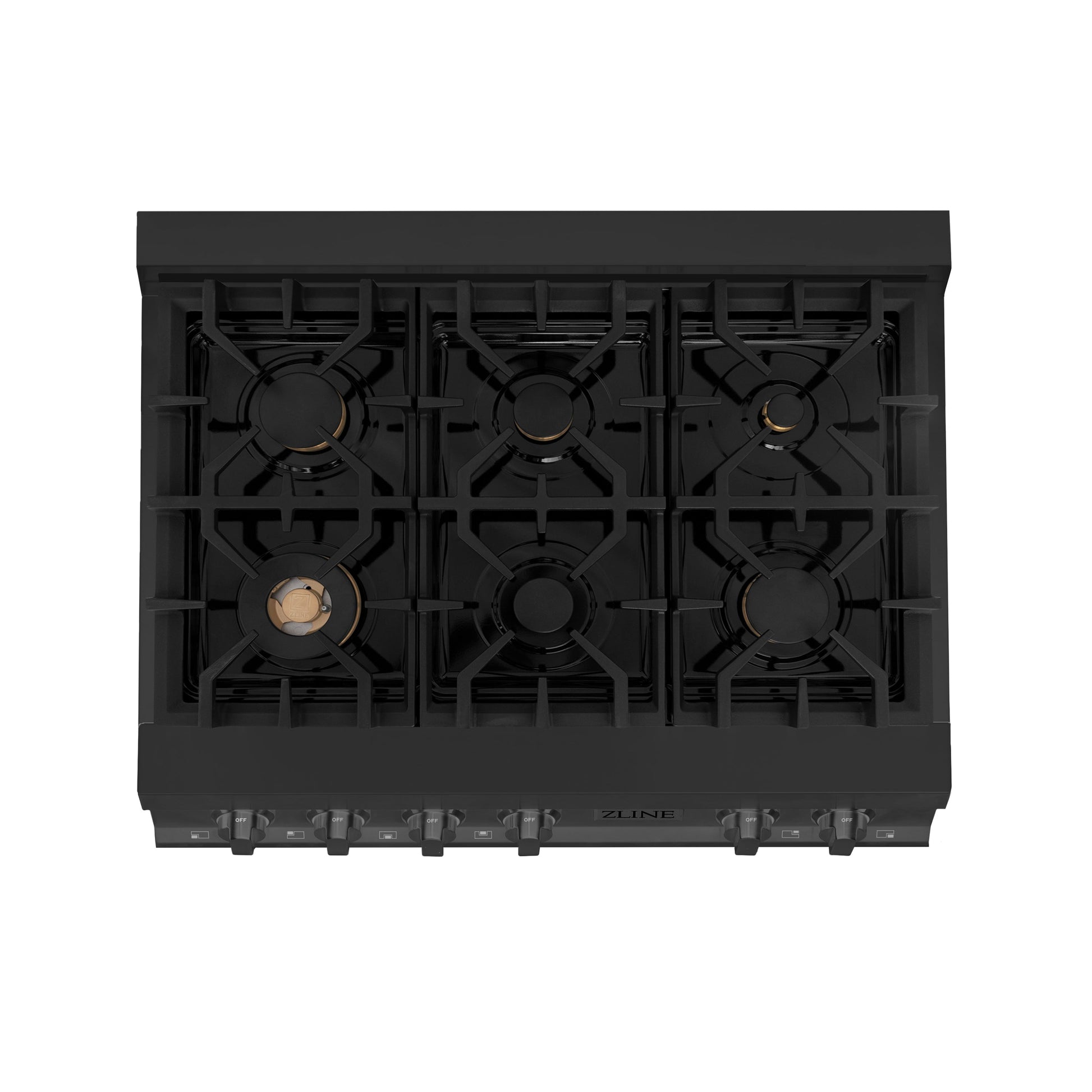 ZLINE 36 in. Porcelain Gas Stovetop in Black Stainless with 6 Gas Brass Burners (RTB-BR-36)