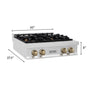 ZLINE Autograph Edition 30 in. Legacy Gas Rangetop with 4 Burners and Porcelain Cooktop in DuraSnow® Stainless Steel with Champagne Bronze Accents (RTSZ-30-CB)