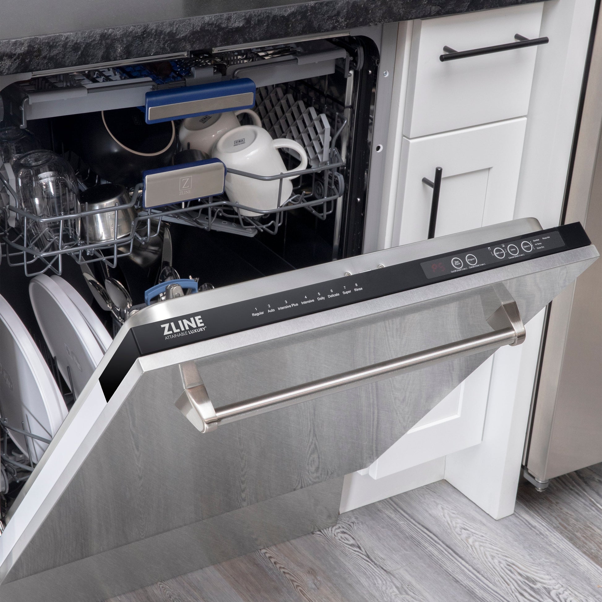 ZLINE 24 in. Tallac Series 3rd Rack Dishwasher with Fingerprint Resistant Stainless Steel Panel and Traditional Handle 51dBa (DWV-SN-24)