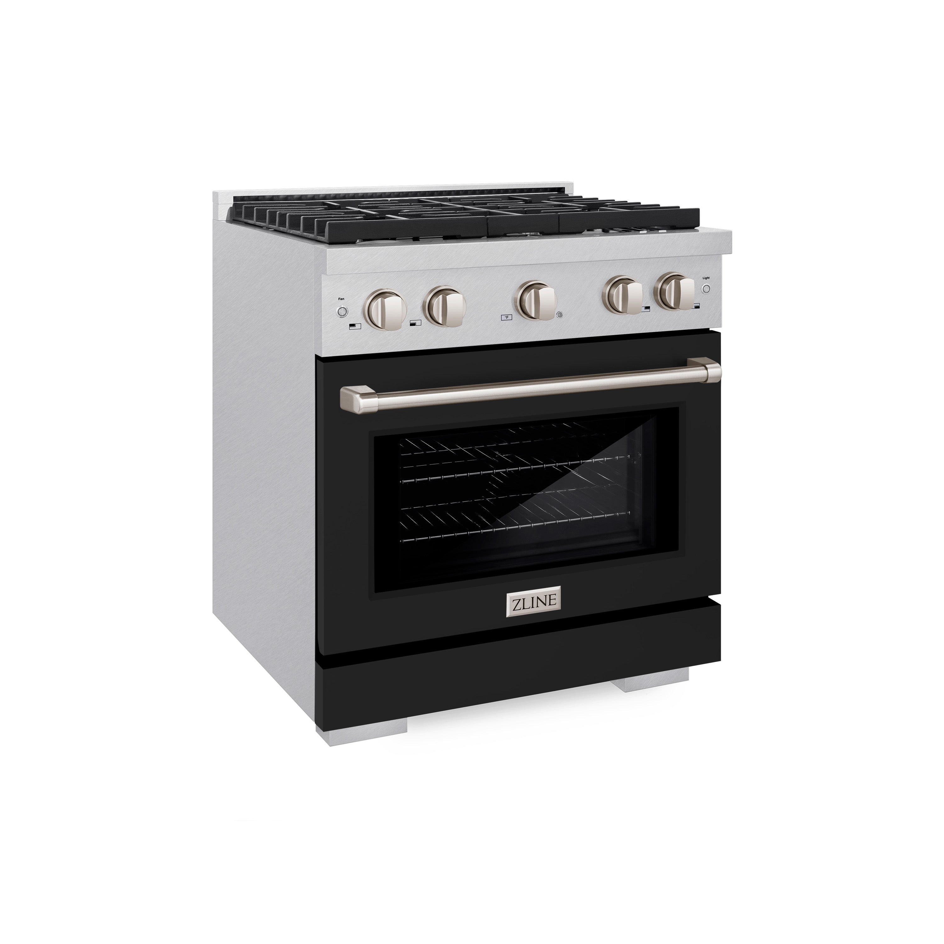 ZLINE 30 in. 4.2 cu. ft. Paramount Dual Fuel Range with 4 Burner Gas Cooktop and Electric Convection Oven in Satin Stainless Steel with Black Matte Door (SDRS-BLM-30)