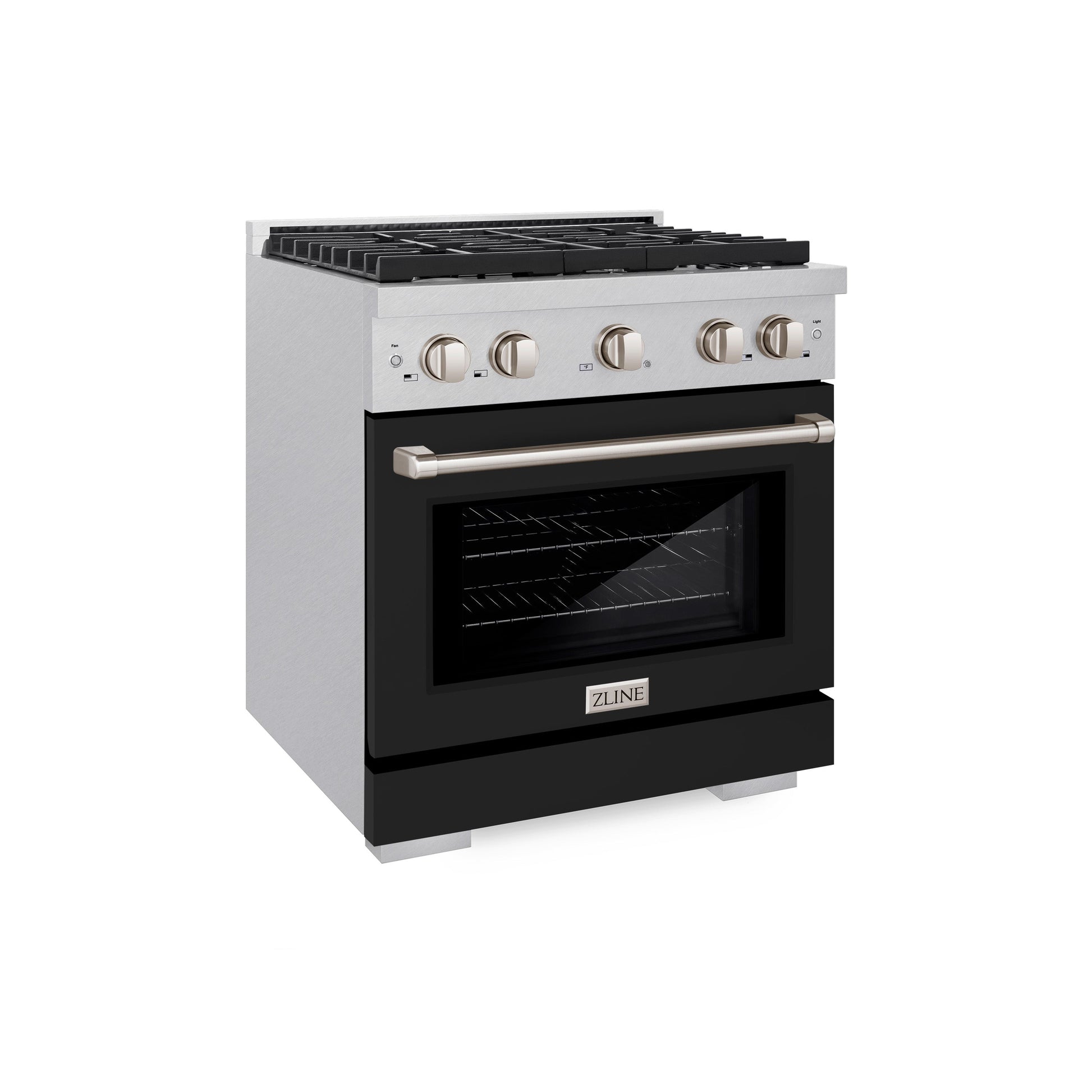 ZLINE 30 in. 4.2 cu. ft. Paramount Dual Fuel Range with 4 Burner Gas Cooktop and Electric Convection Oven in Satin Stainless Steel with Black Matte Door (SDRS-BLM-30)