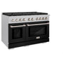 ZLINE 48 in. 6.7 cu. ft. Paramount Double Oven Dual Fuel Range with 8 Burner Gas Cooktop in Satin Stainless Steel with Black Matte Doors (SDRS-BLM-48)