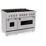 ZLINE 48 in. 6.0 cu. ft. Legacy Dual Fuel Range with Gas Cooktop and 2 Electric Ovens in Satin Stainless Steel with 6 Brass Burners (RAS-SN-BR-48)