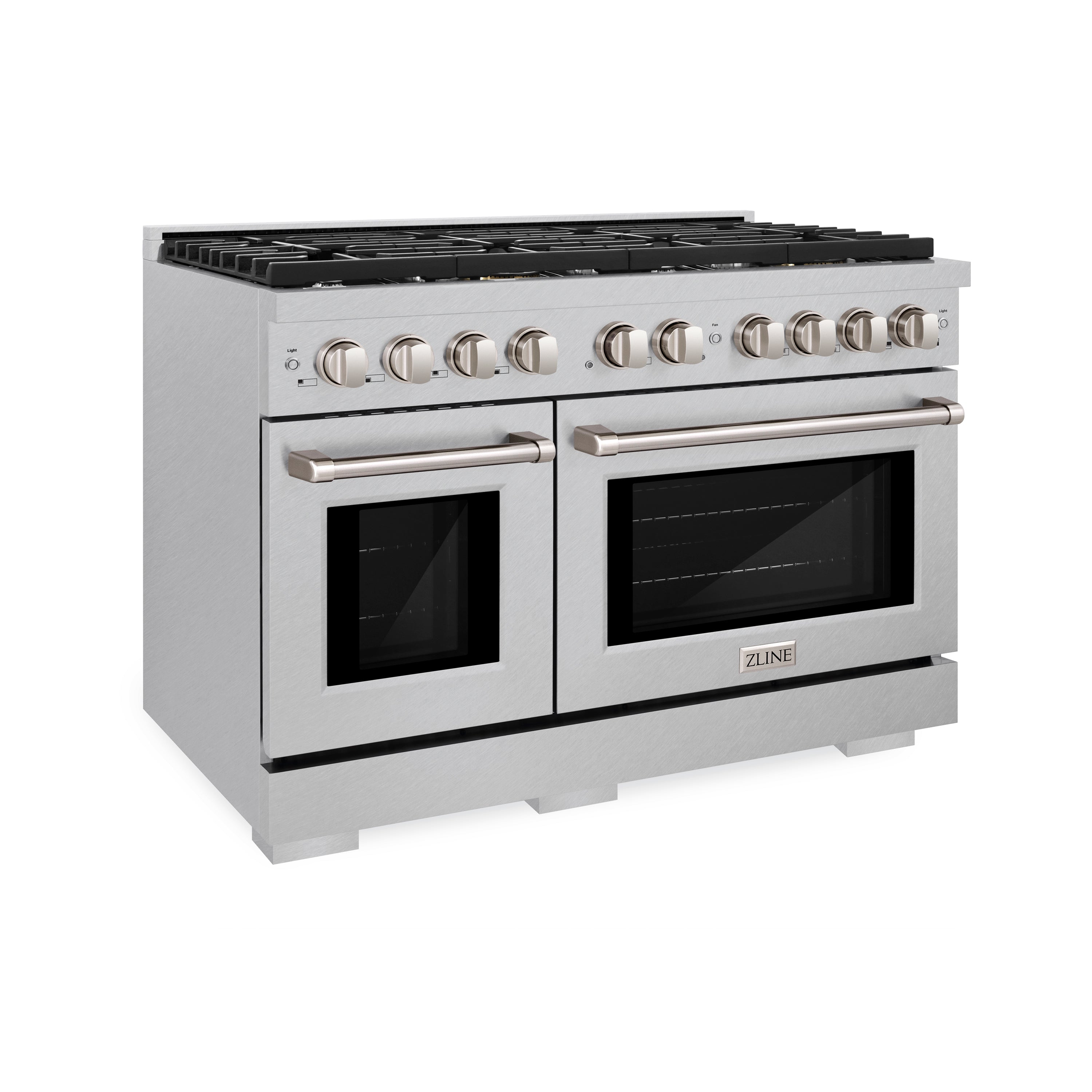 ZLINE 48 in. 6.7 cu. ft. Paramount Double Oven Dual Fuel Range with 8 Burner Gas Cooktop in Satin Stainless Steel (SDRS-48)