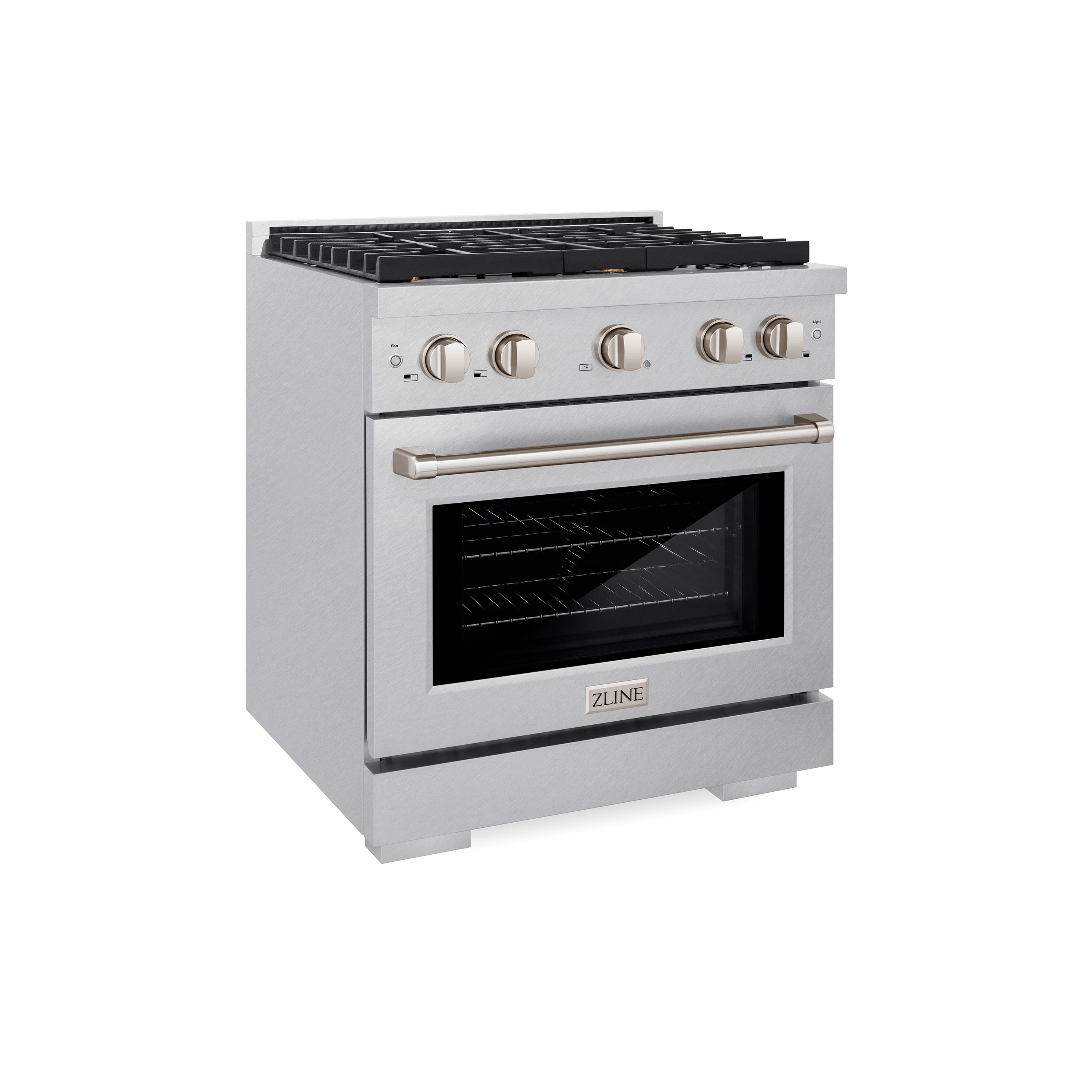 ZLINE 30 in. 4.2 cu. ft. Paramount Dual Fuel Range with Gas Cooktop and Electric Convection Oven in Satin Stainless Steel with 4 Brass Burners (SDRS-BR-30)