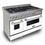 ZLINE 60 in. 7.4 cu. ft. Legacy Dual Fuel Range with 9 Burner Gas Cooktop and 2 Electric Convection Ovens in Satin Stainless Steel and White Matte Doors (RAS-WM-60)