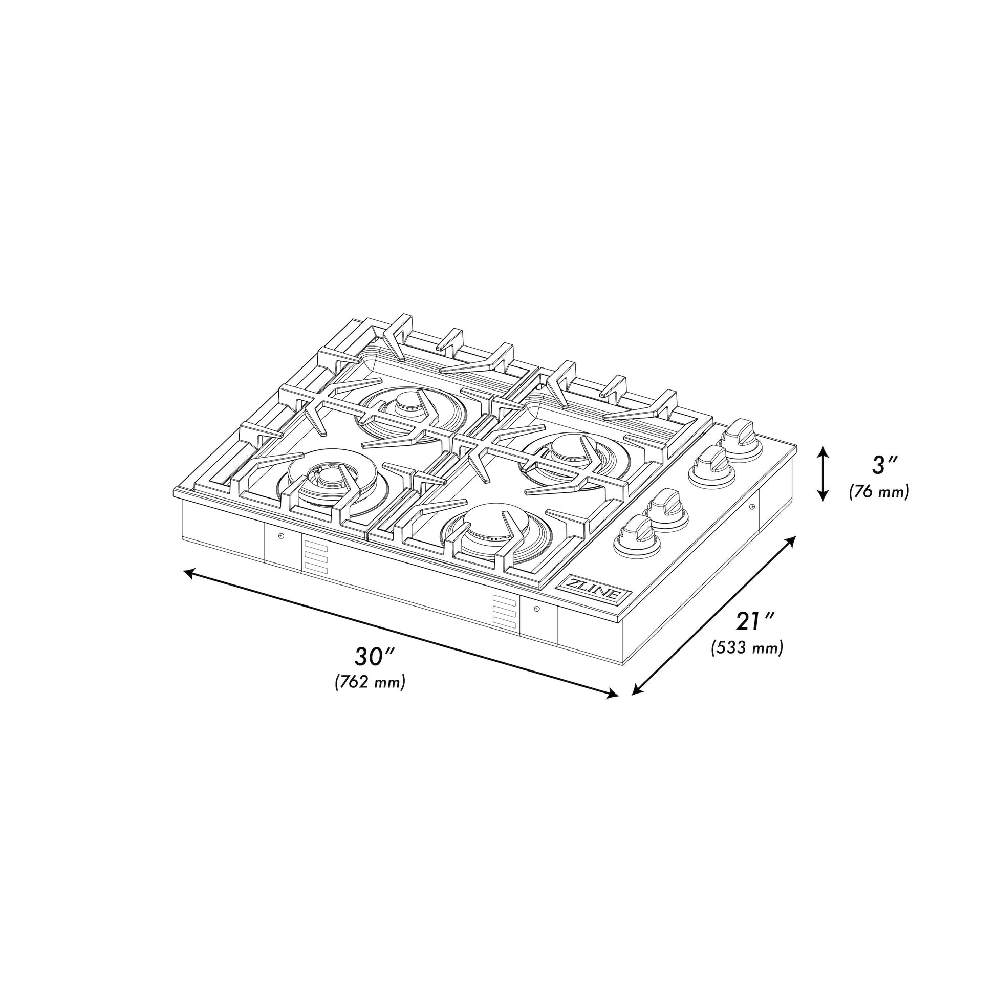 ZLINE 30" Gas Cooktop with 4 Gas Burners (RC30)