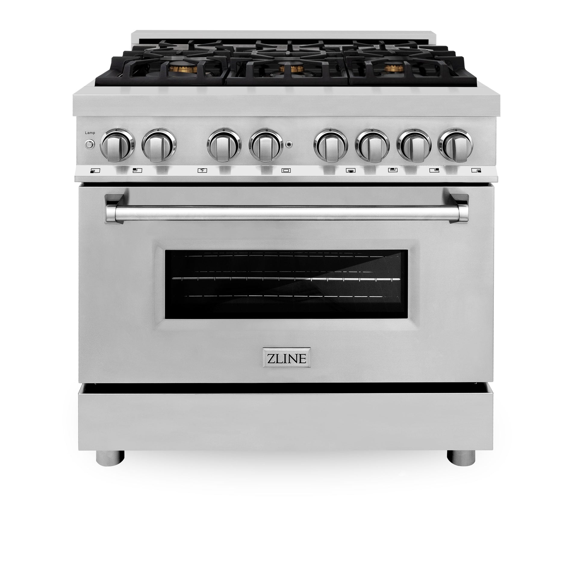 ZLINE 36 in. 4.6 cu. ft. Legacy Dual Fuel Range with Gas Cooktop and Electric Convection Oven in Stainless Steel with 6 Brass Burners (RA-BR-36)