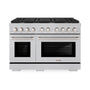 ZLINE 48 in. 6.7 cu. ft. Paramount Double Oven Gas Range with 8 Burner Cooktop in Satin Stainless Steel (SGRS-48)