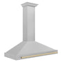ZLINE Autograph Edition 48 in. Convertible Satin Stainless Steel Wall Mount Range Hood with Polished Gold Handle (KB4SNZ-48-G)