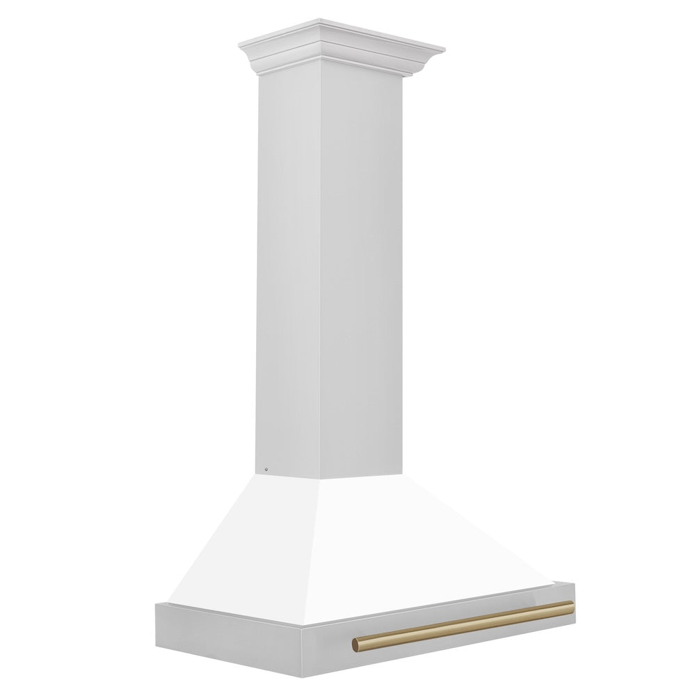 ZLINE 30 in. Autograph Edition Convertible Stainless Steel Range Hood with White Matte Shell and Champagne Bronze Accents (KB4STZ-WM30-CB)