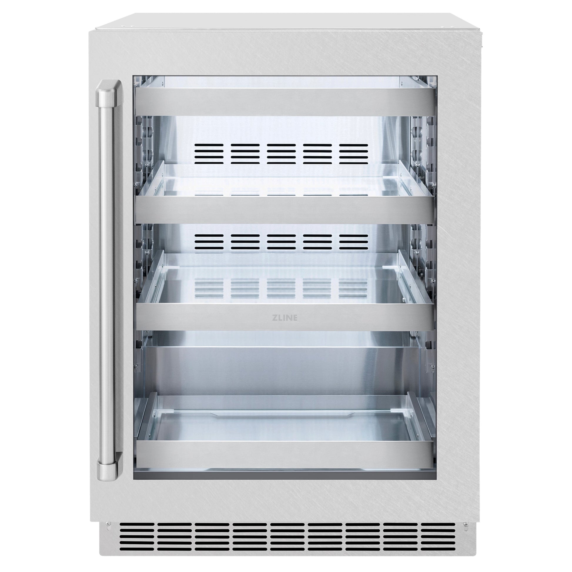 ZLINE 24 in. Touchstone 151 Can Beverage Fridge With Satin Stainless Steel Glass Door (RBSO-SN-24)