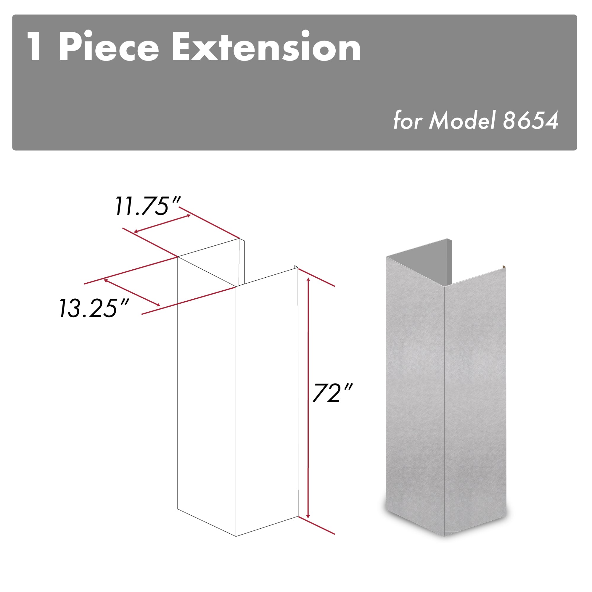 ZLINE 72 in. Satin Stainless Steel Extended Chimney and Crown (8654-E)