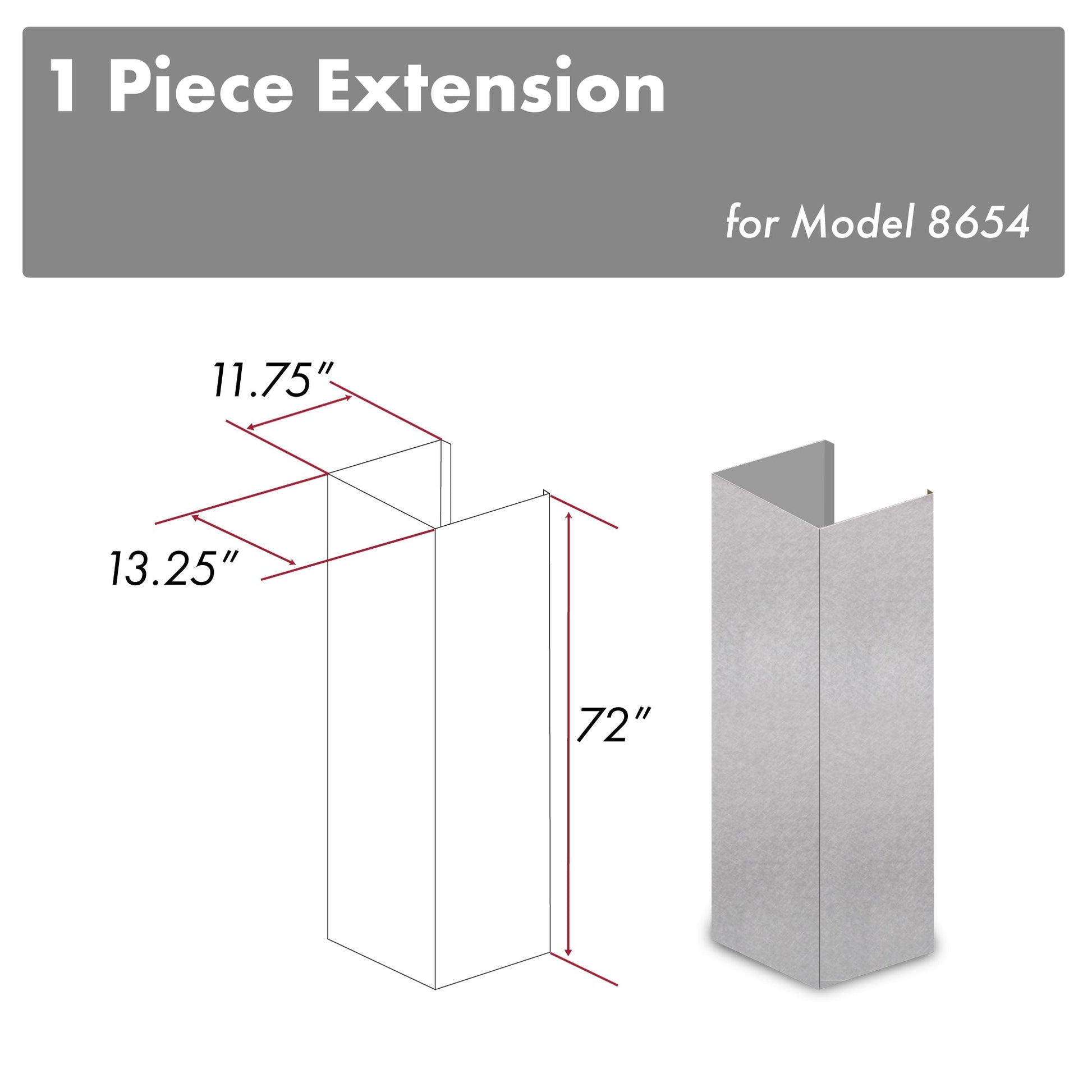 ZLINE 72 in. Satin Stainless Steel Extended Chimney and Crown (8654-E)