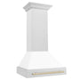 ZLINE Autograph Edition 30" Fingerprint Resistant Stainless Steel Range Hood with White Matte Shell and Polished Gold Handle (8654SNZ-WM30-G)