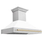 ZLINE Autograph Edition 48" Fingerprint Resistant Stainless Steel Range Hood with White Matte Shell and Polished Gold Handle (8654SNZ-WM48-G)