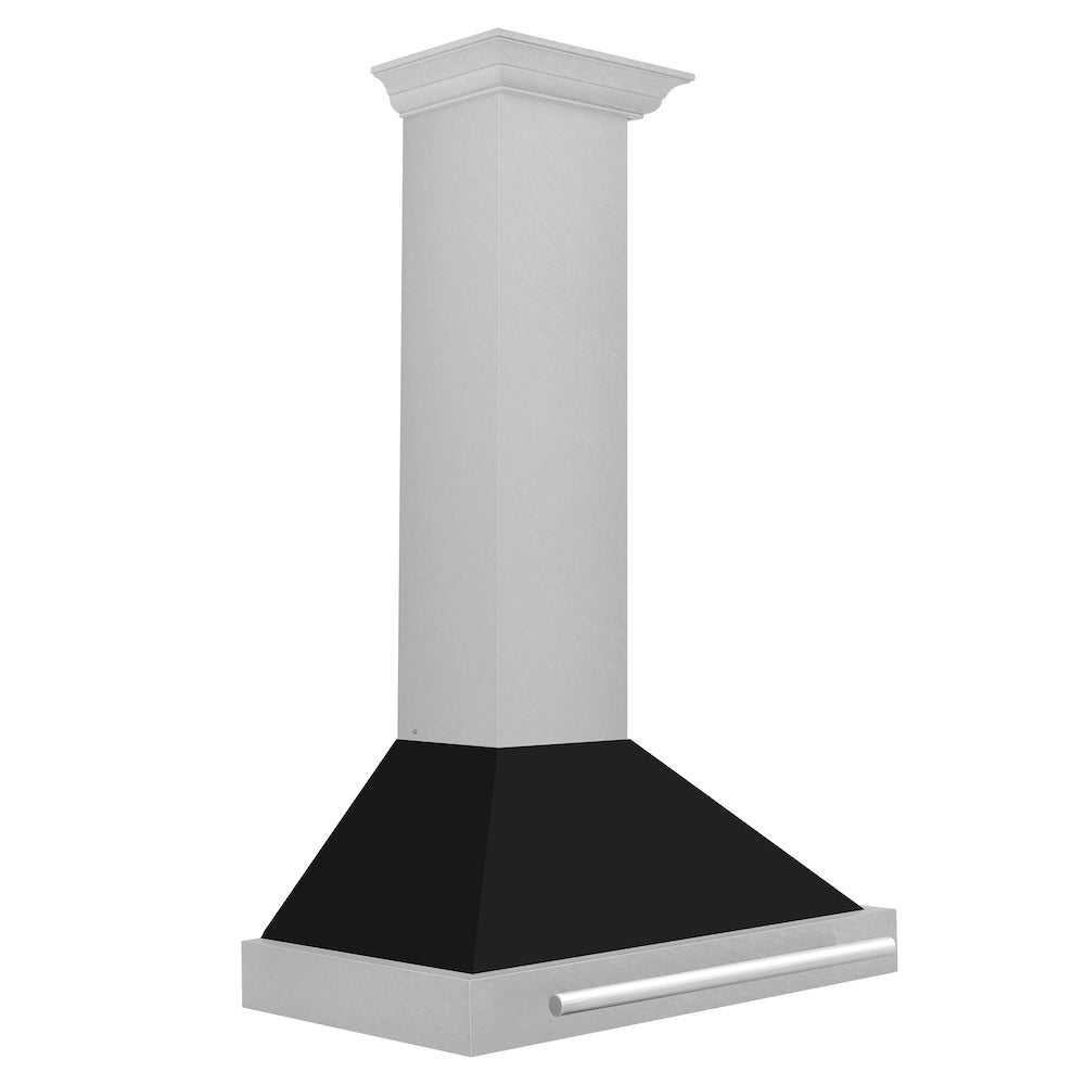ZLINE 36 in. Convertible Fingerprint Resistant Satin Stainless Steel Range Hood with Black Matte Shell and Stainless Steel Handle (KB4SNX-BLM-36)